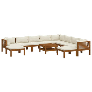 Set Divani da Giardino 11 pz con Cuscini Crema in Legno Acacia 3086942