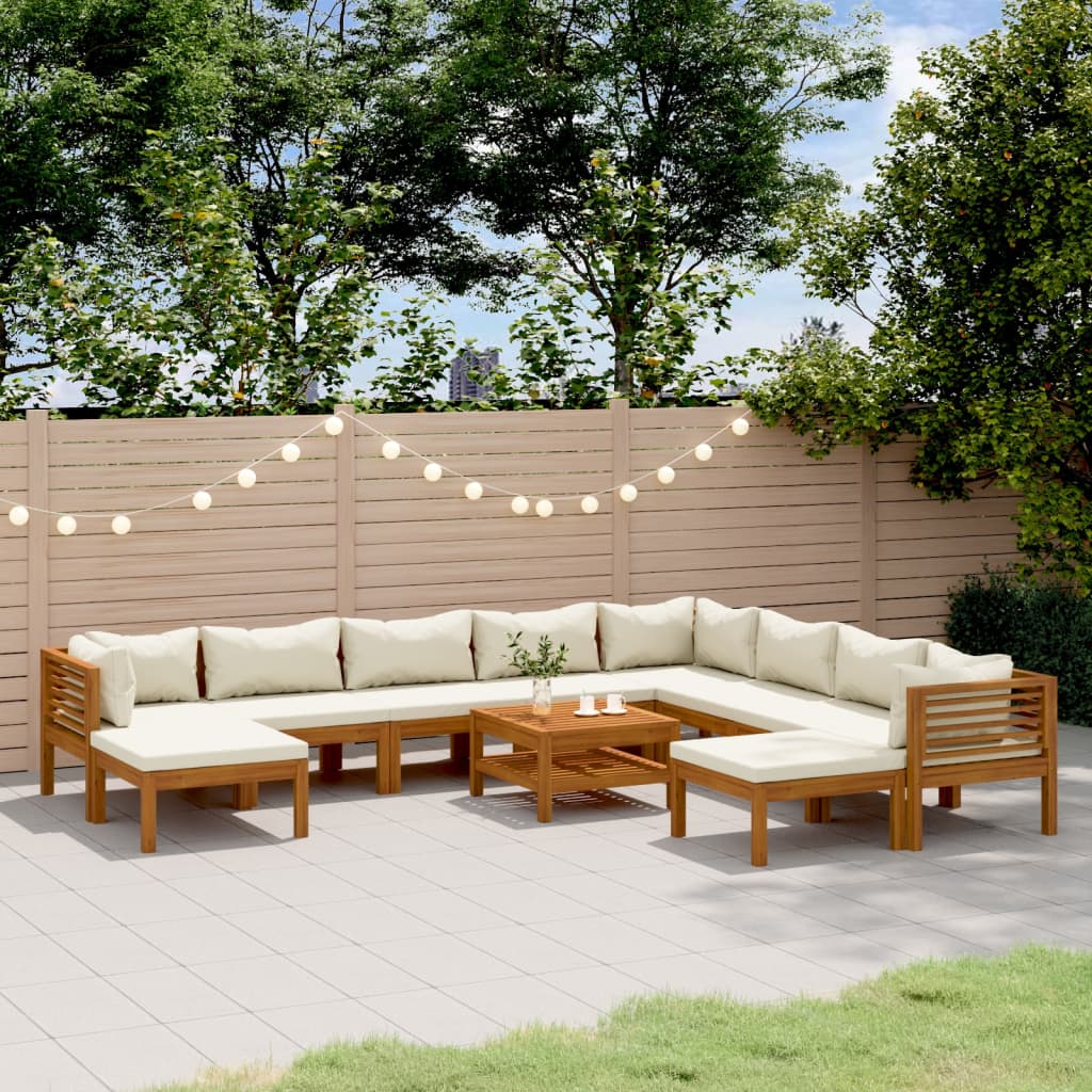 Set Divani da Giardino 11 pz con Cuscini Crema in Legno Acacia 3086942