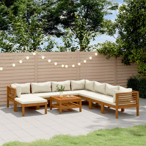 Set Divani da Giardino 9 pz con Cuscini Crema in Legno Acacia cod mxl 42593