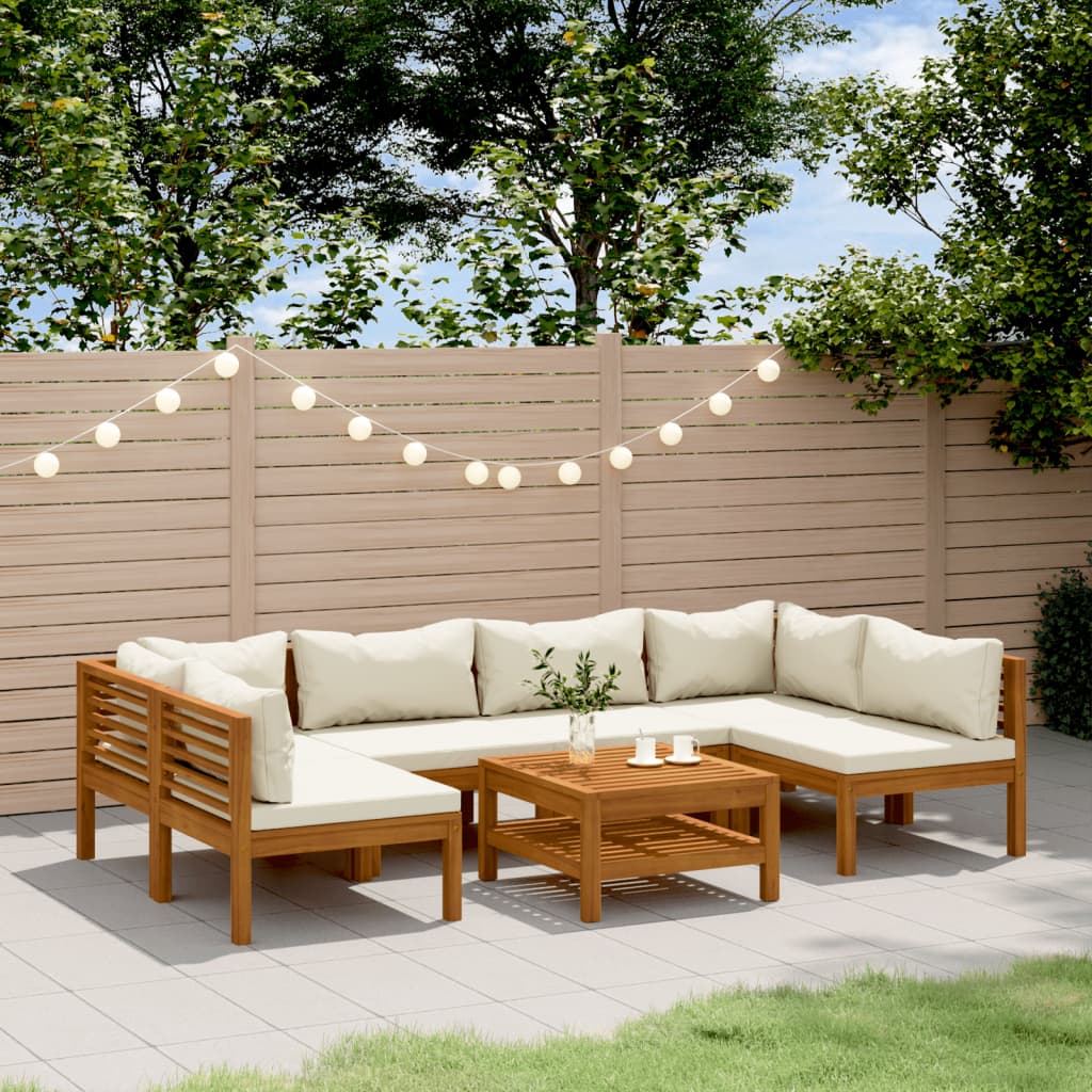 Set Divani da Giardino 7 pz con Cuscini Crema in Legno Acacia cod mxl 50003