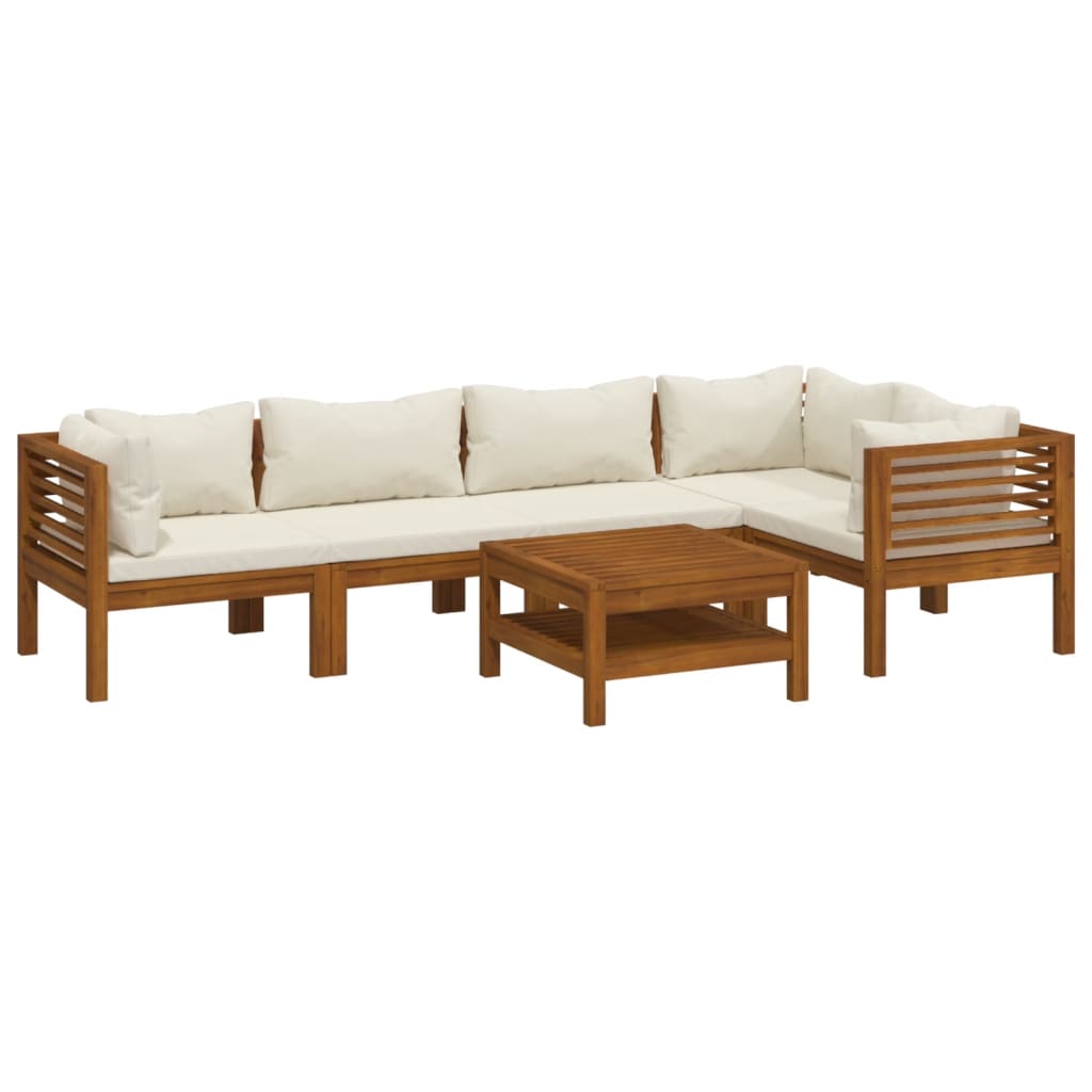 Set Divani da Giardino 6 pz con Cuscini Crema in Legno Acacia cod mxl 38176