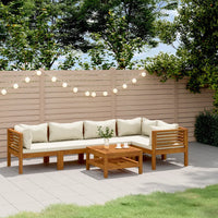 Set Divani da Giardino 6 pz con Cuscini Crema in Legno Acacia cod mxl 38176