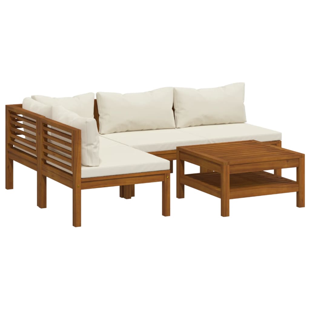 Set Divani da Giardino 5 pz con Cuscini Crema in Legno Acacia cod mxl 38177