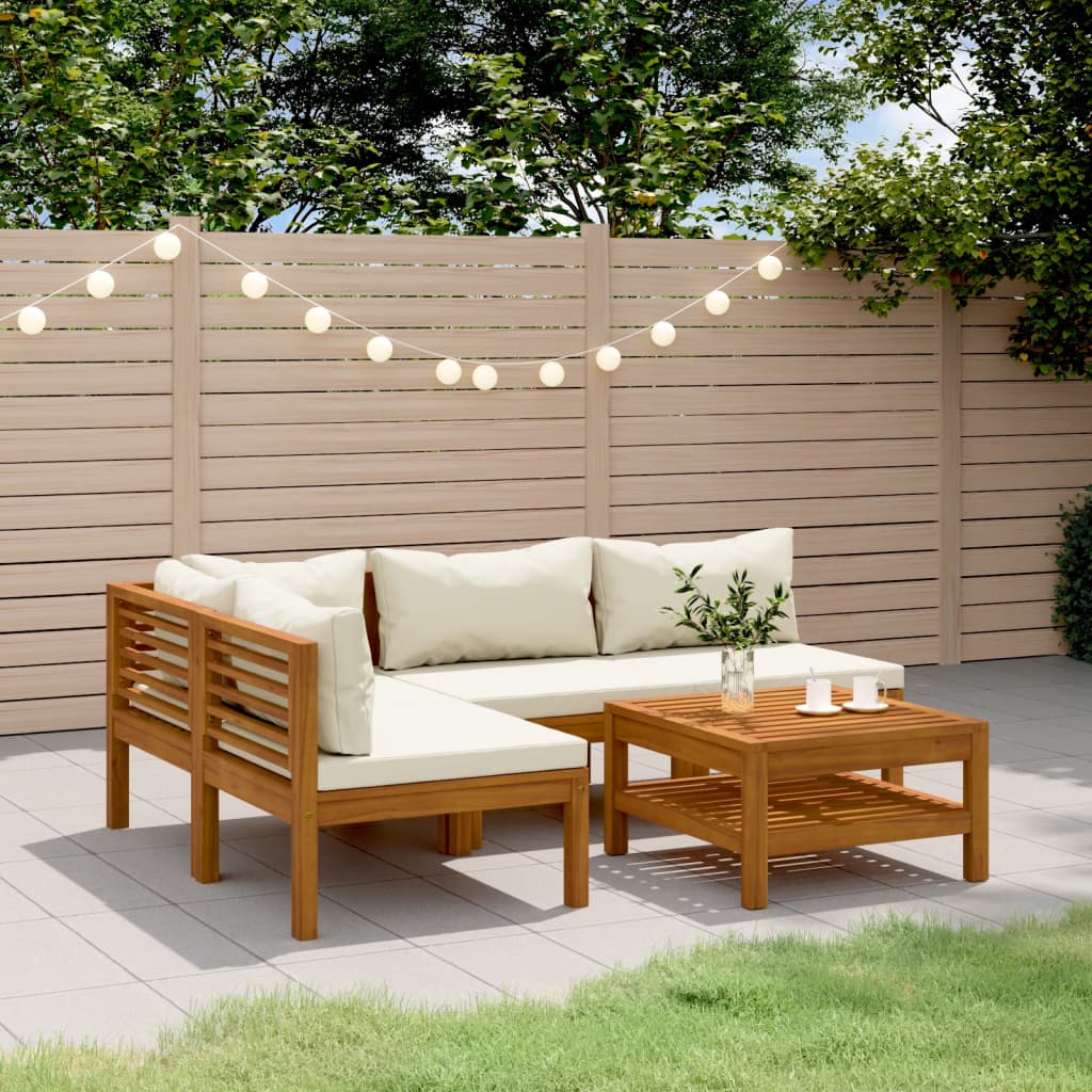 Set Divani da Giardino 5 pz con Cuscini Crema in Legno Acacia cod mxl 38177