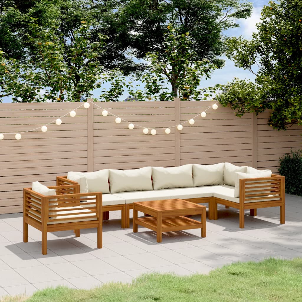 Set Divani da Giardino 7 pz con Cuscini Crema in Legno Acacia cod mxl 39921