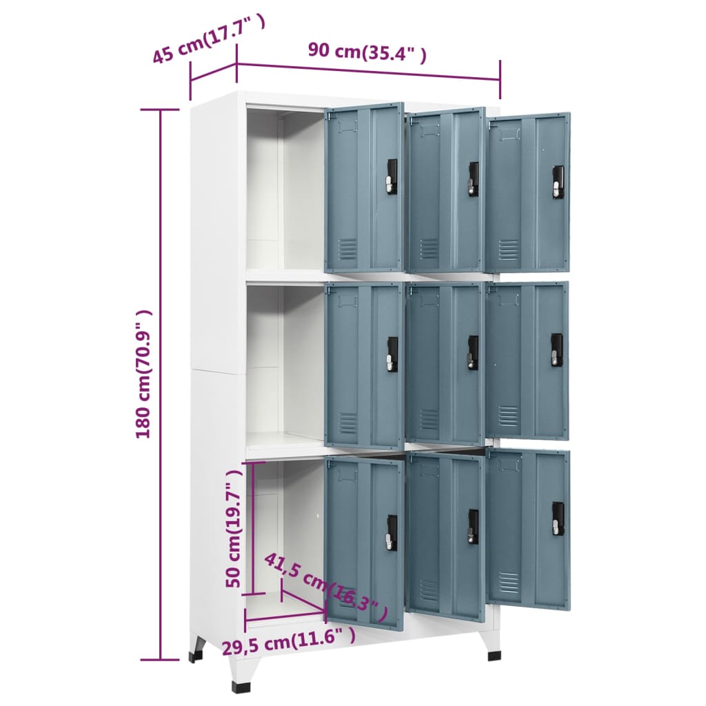 Armadietto Grigio Chiaro e Scuro 90x45x180 cm in Acciaio 339811