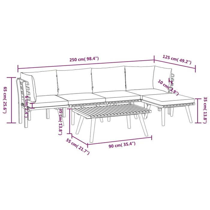 Set Divani da Giardino 6 pz con Cuscini in Massello di Acacia cod mxl 38190