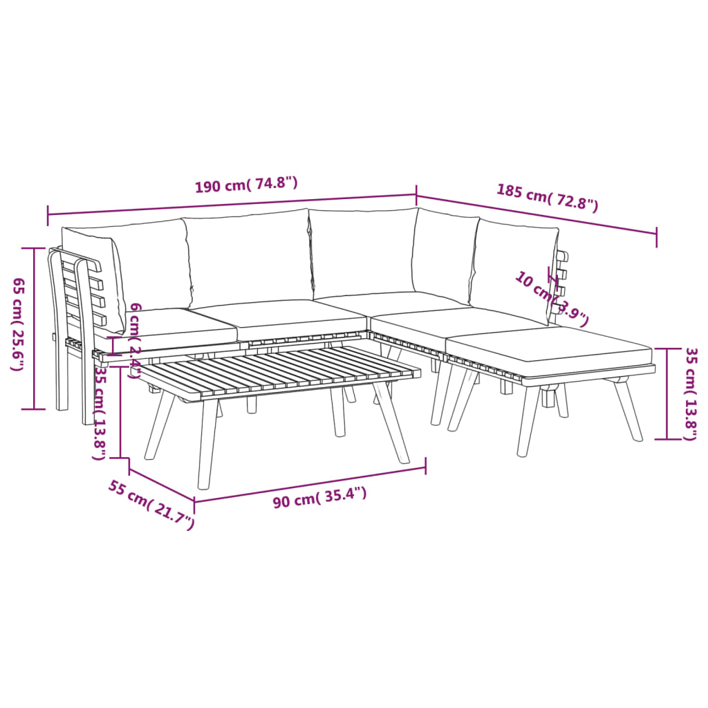 Set Divani da Giardino 6 pz con Cuscini in Massello di Acacia 3087005