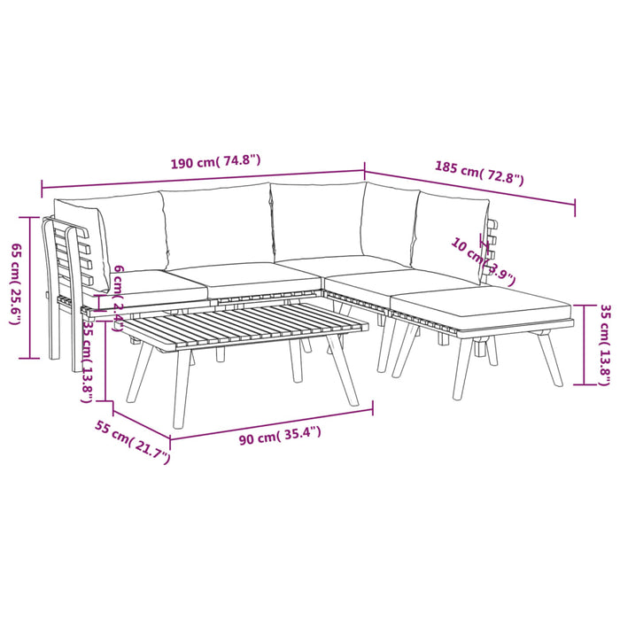 Set Divani da Giardino 6 pz con Cuscini in Massello di Acacia 3087005