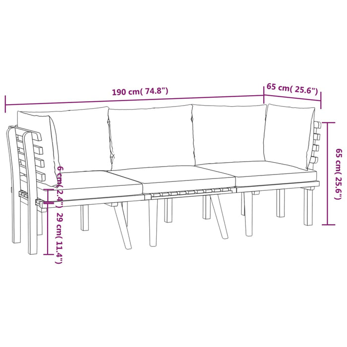 Set Divani da Giardino 3 pz con Cuscini in Massello di Acacia cod mxl 38178