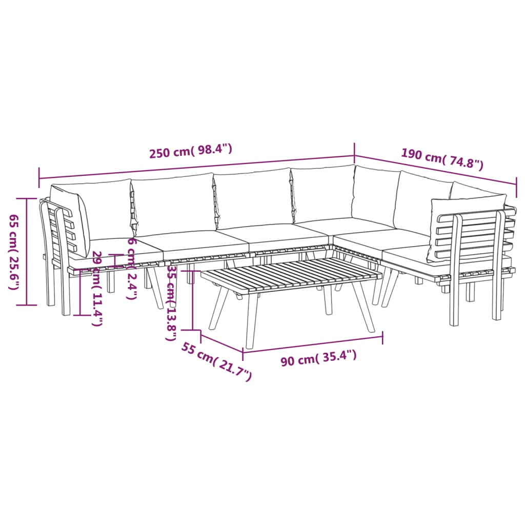 Set Divani da Giardino 7 pz con Cuscini in Massello di Acacia 3087015