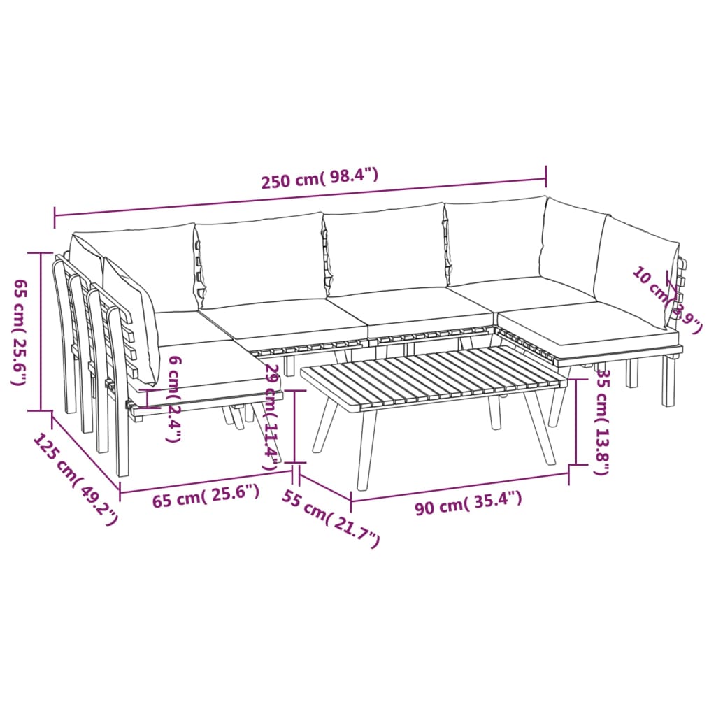 Set Divani da Giardino 7 pz con Cuscini in Massello di Acacia 3087024