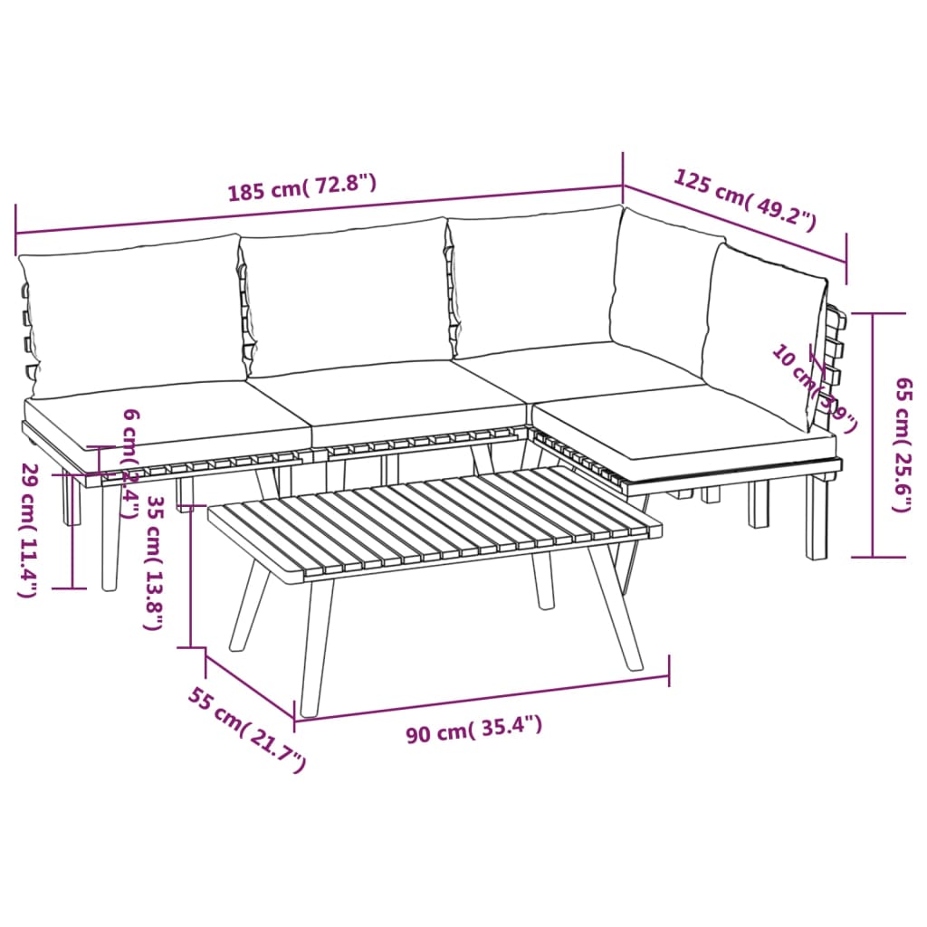 Set Divani da Giardino 5 pz con Cuscini in Massello di Acacia cod mxl 38203