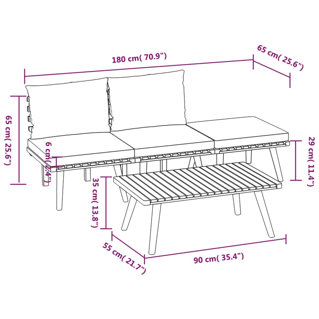 Set Divani da Giardino 4 pz con Cuscini in Massello di Acacia 3087029