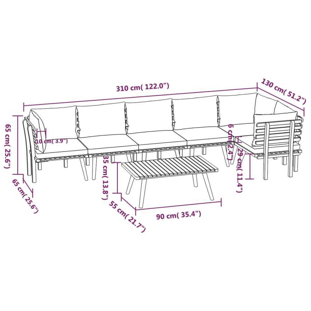 Set Divani da Giardino 7 pz con Cuscini in Massello di Acacia cod mxl 38206