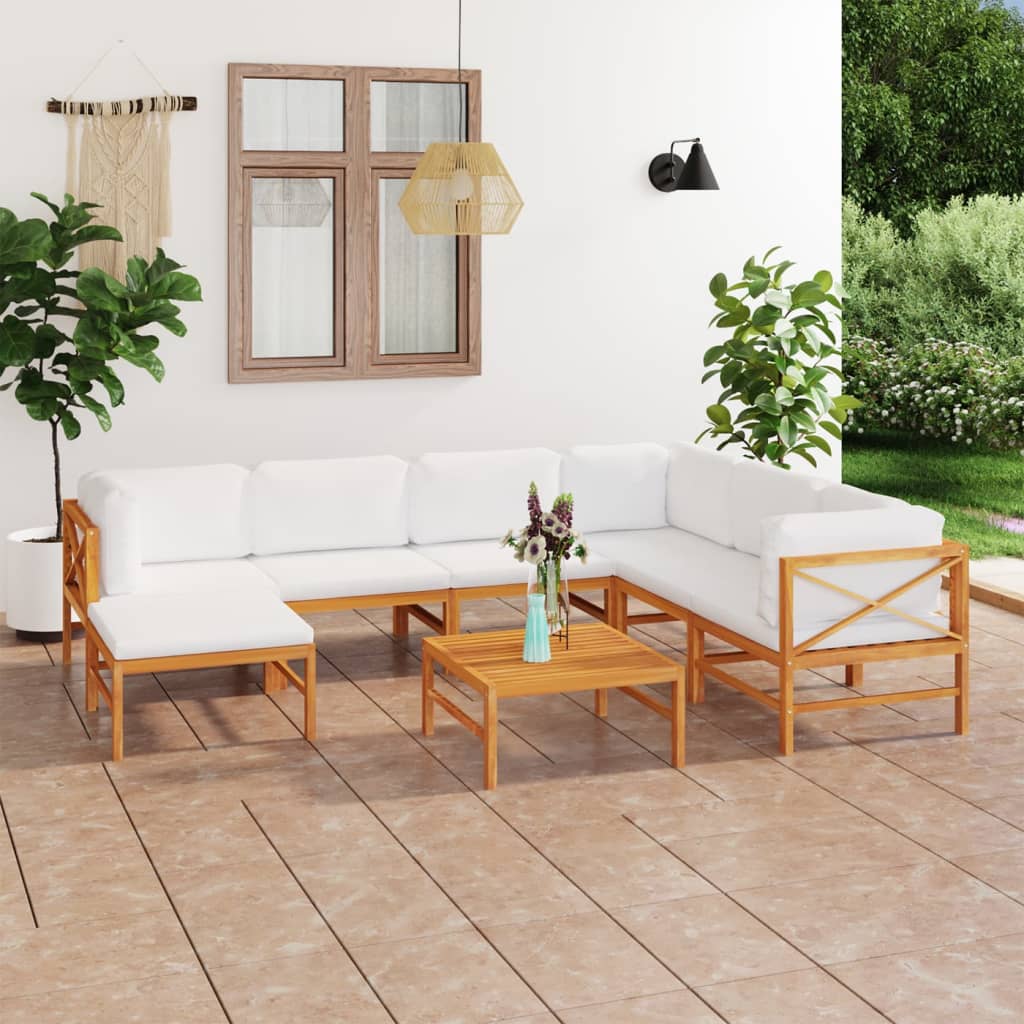 Set Divani da Giardino 8pz Cuscini Crema Legno Massello di Teak 3087224