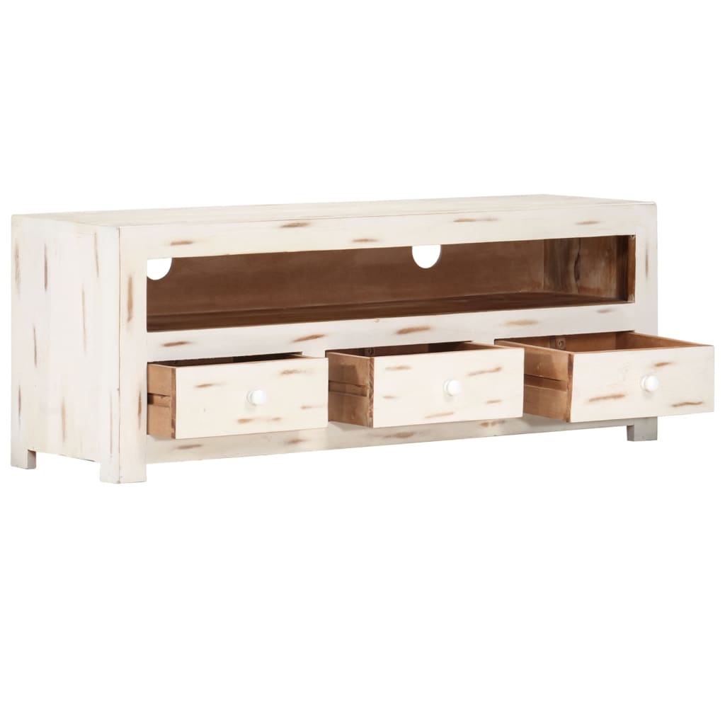 Mobile TV in Legno Massello di Acacia 110x30x40 cm Bianco 337849