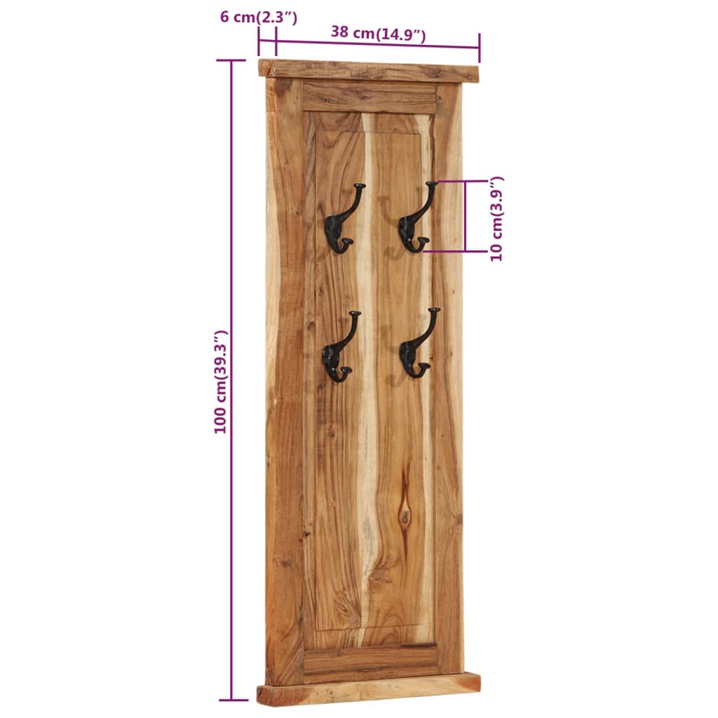 Appendiabiti 2 pz in Legno Massello di Acacia 38x100 cm 337854