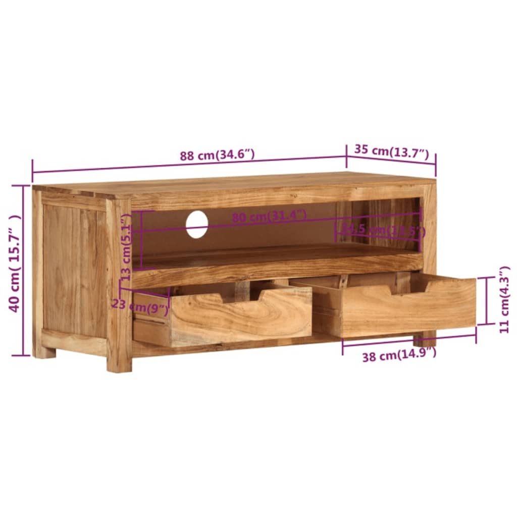 Mobile Porta TV 88x35x40 cm in Legno Massello di Acacia 338433