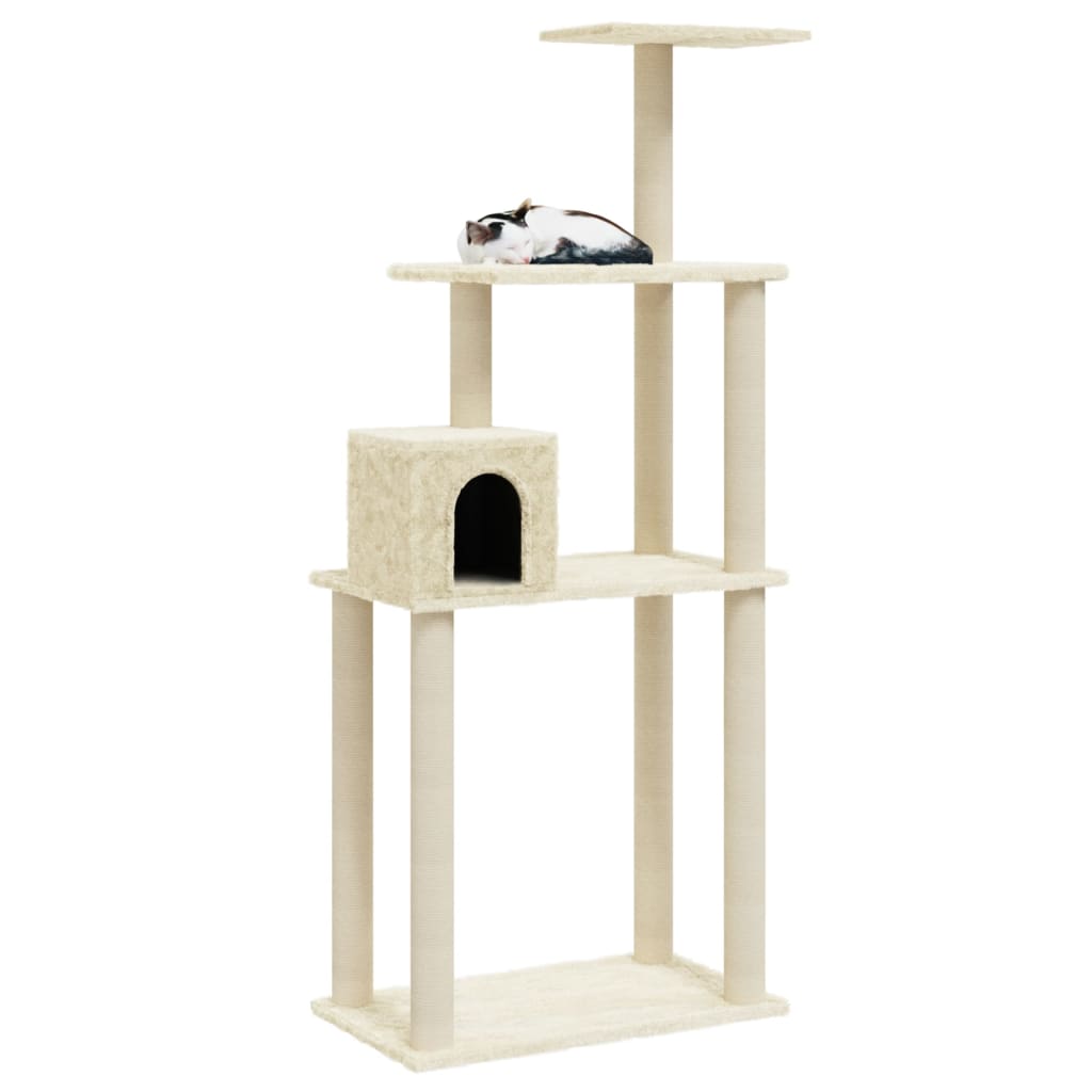 Albero per Gatti con Tiragraffi in Sisal Crema 147 cm 171476