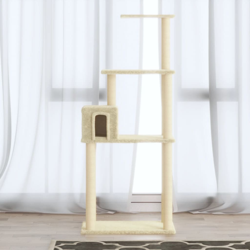 Albero per Gatti con Tiragraffi in Sisal Crema 147 cm