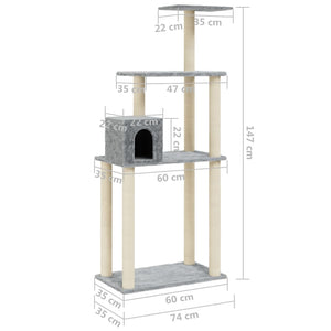 Albero per Gatti con Tiragraffi in Sisal Grigio Chiaro 147 cm cod mxl 9258