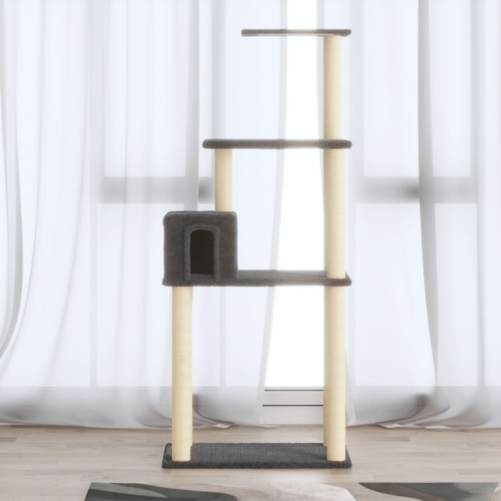 Albero per Gatti con Tiragraffi in Sisal Grigio Scuro 147 cm 171478