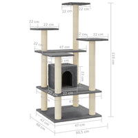 Albero per Gatti con Tiragraffi in Sisal Grigio Scuro 110 cm 171481