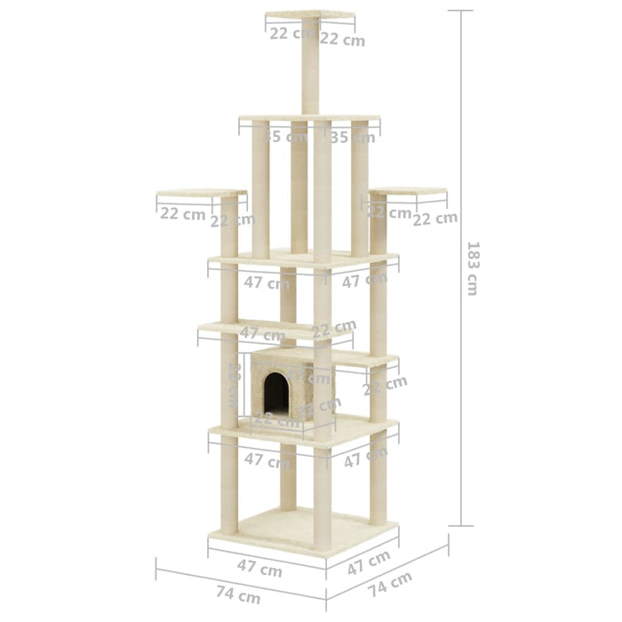 Albero per Gatti con Tiragraffi in Sisal Crema 183 cm cod mxl 9359