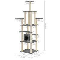 Albero per Gatti con Tiragraffi in Sisal Grigio Scuro 183 cm