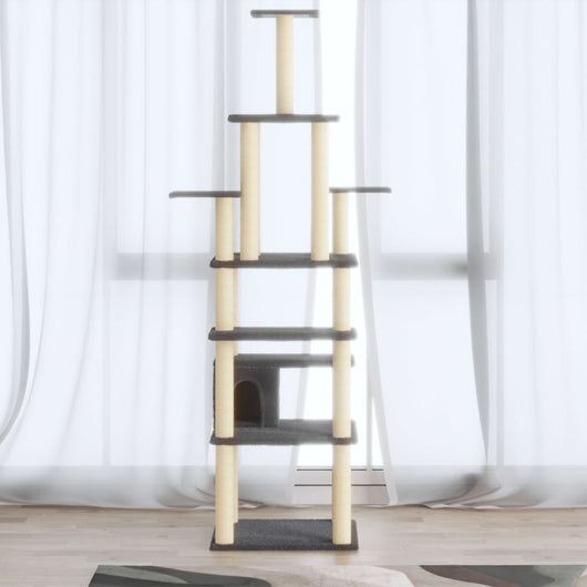 Albero per Gatti con Tiragraffi in Sisal Grigio Scuro 183 cm 171484