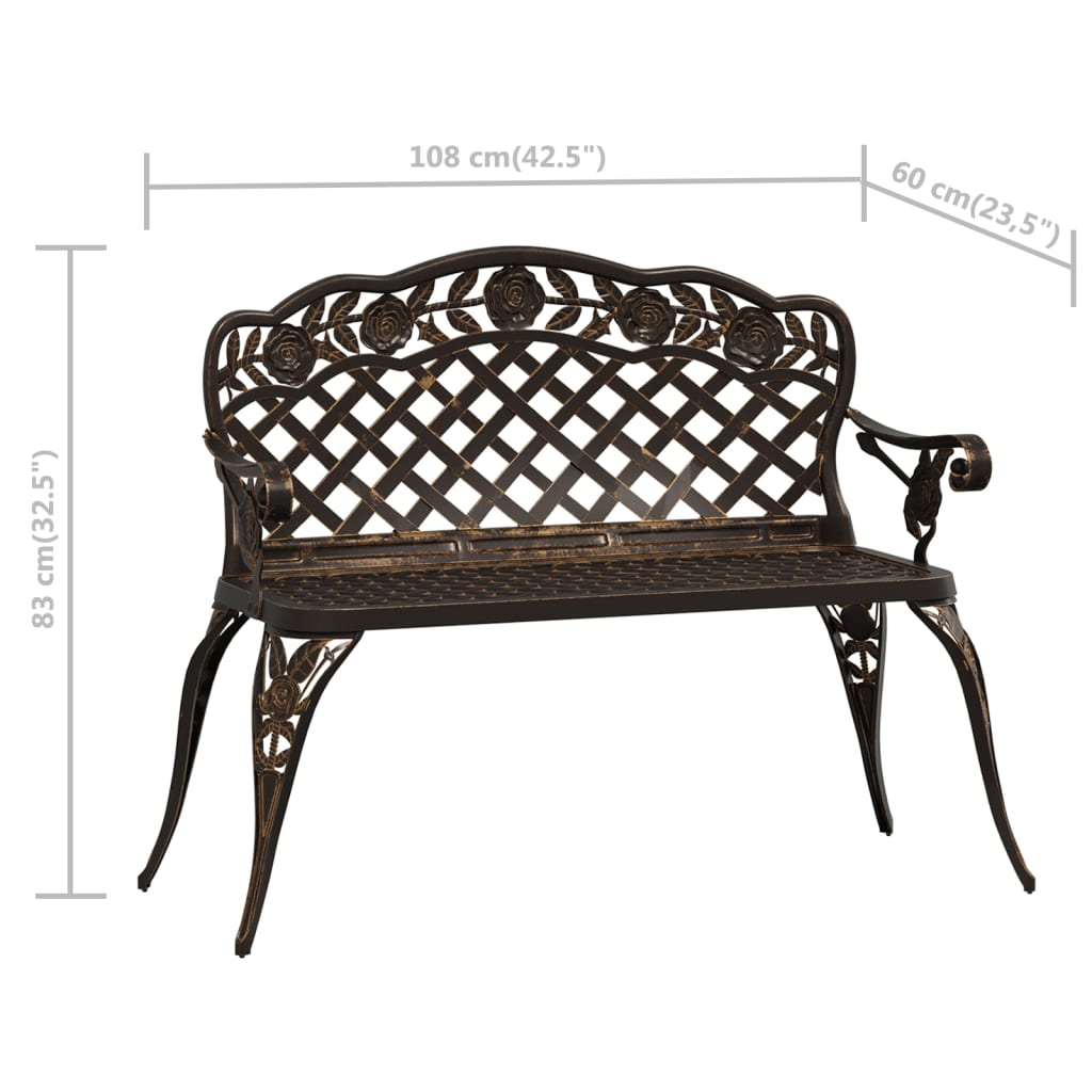 Panchina da Giardino 108 cm in Alluminio Pressofuso Bronzo 317743