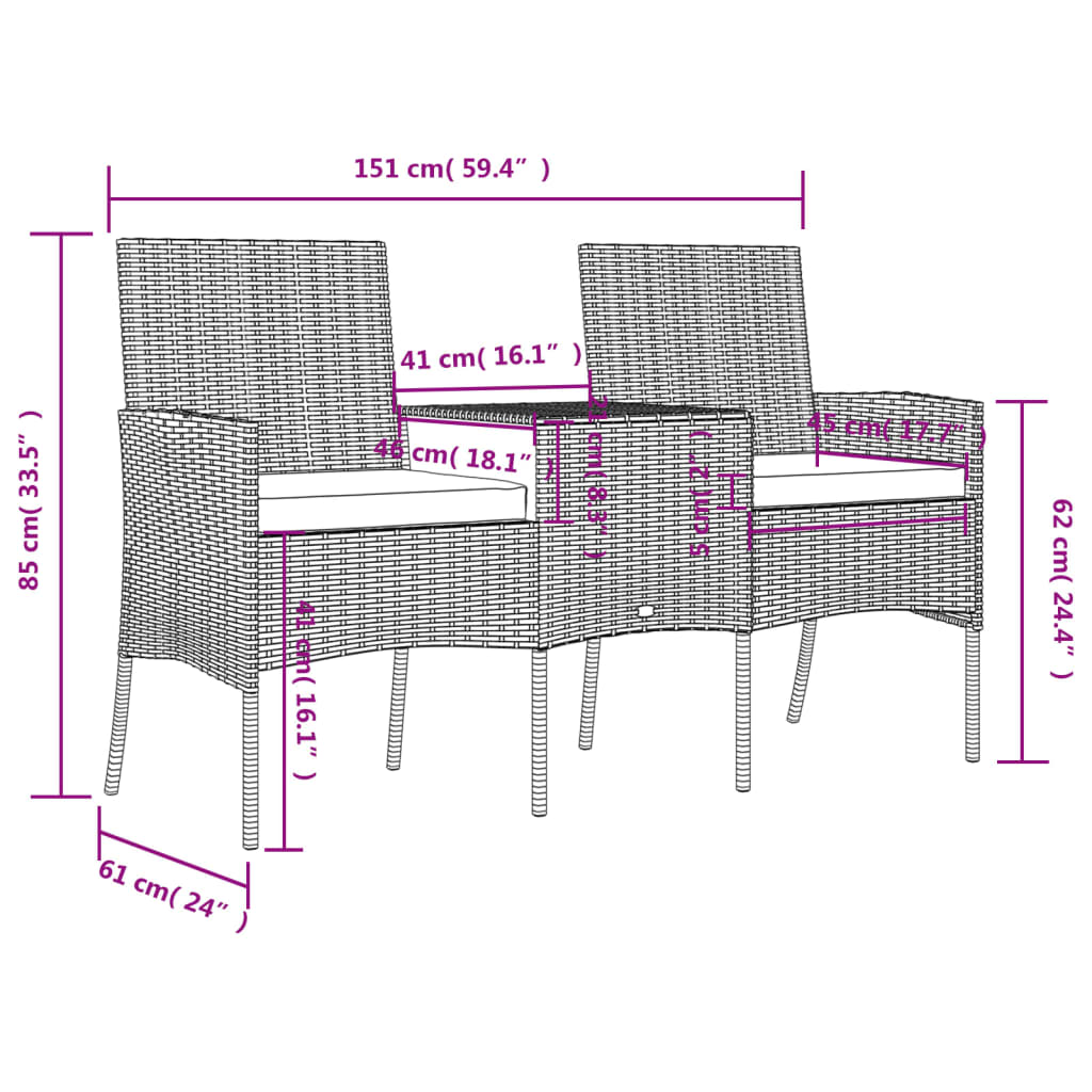 Divano da Giardino a 2 Posti con Tavolino in Polyrattan Marrone cod mxl 70763