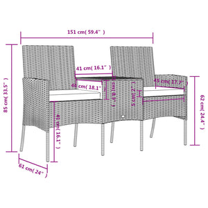 Divano da Giardino a 2 Posti con Tavolino in Polyrattan Marrone cod mxl 70763