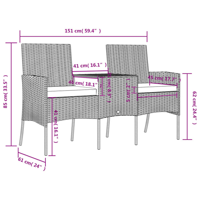 Divano da Giardino a 2 Posti con Tavolino in Polyrattan Marrone cod mxl 70763