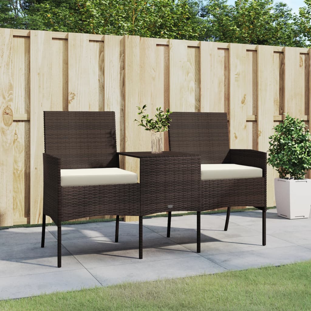 Divano da Giardino a 2 Posti con Tavolino in Polyrattan Marrone cod mxl 70763