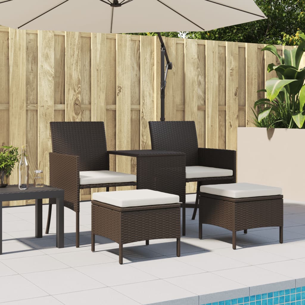 Divano Giardino 2Posti con Tavolo e Sgabelli Marrone Polyrattan 317625