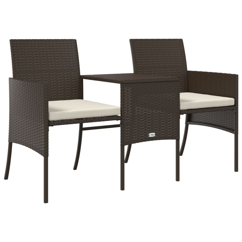 Divano Giardino 2Posti con Tavolo e Sgabelli Marrone Polyrattan 317625