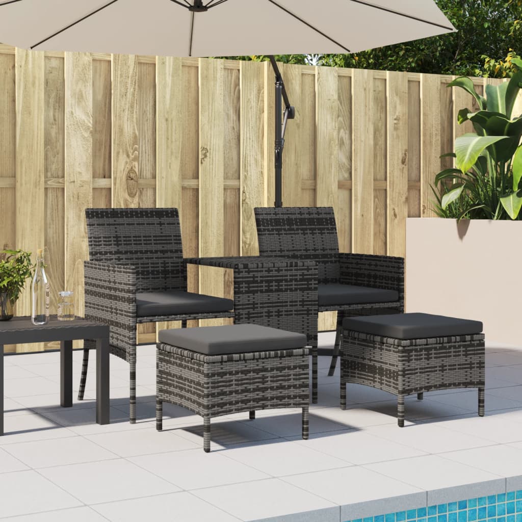 Divano Giardino 2 Posti con Tavolo e Sgabelli Grigio Polyrattan 317627