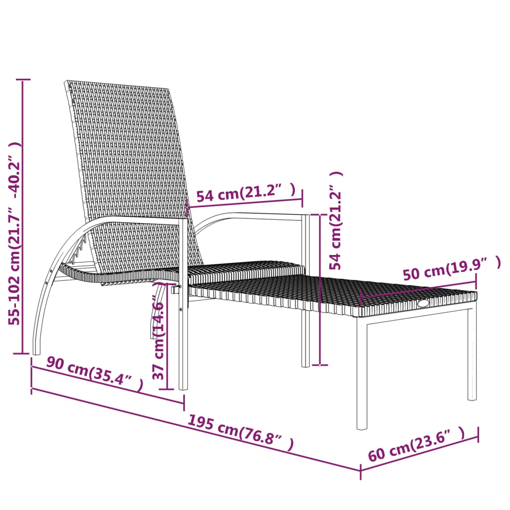 Lettino Prendisole con Poggiapiedi in Rattan PE Nero cod mxl 23221