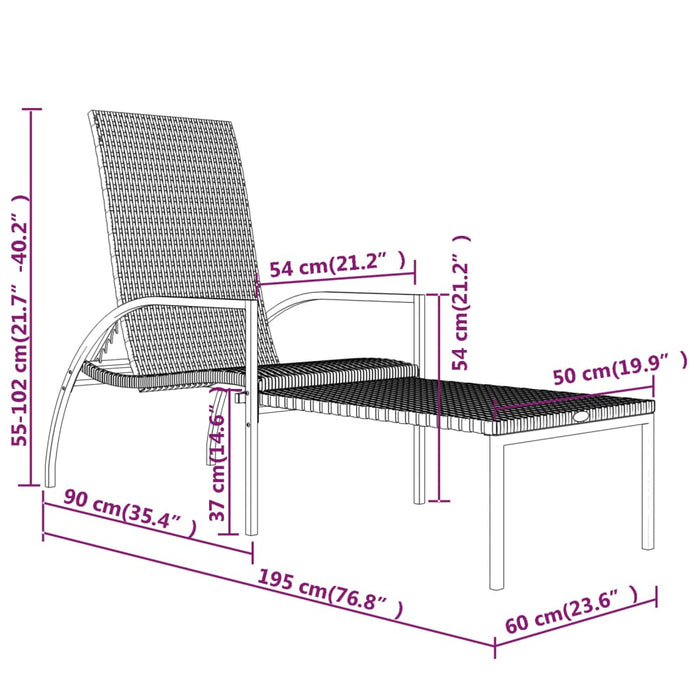 Lettini Prendisole 2 pz con Poggiapiedi in Rattan PE Grigio cod mxl 23223