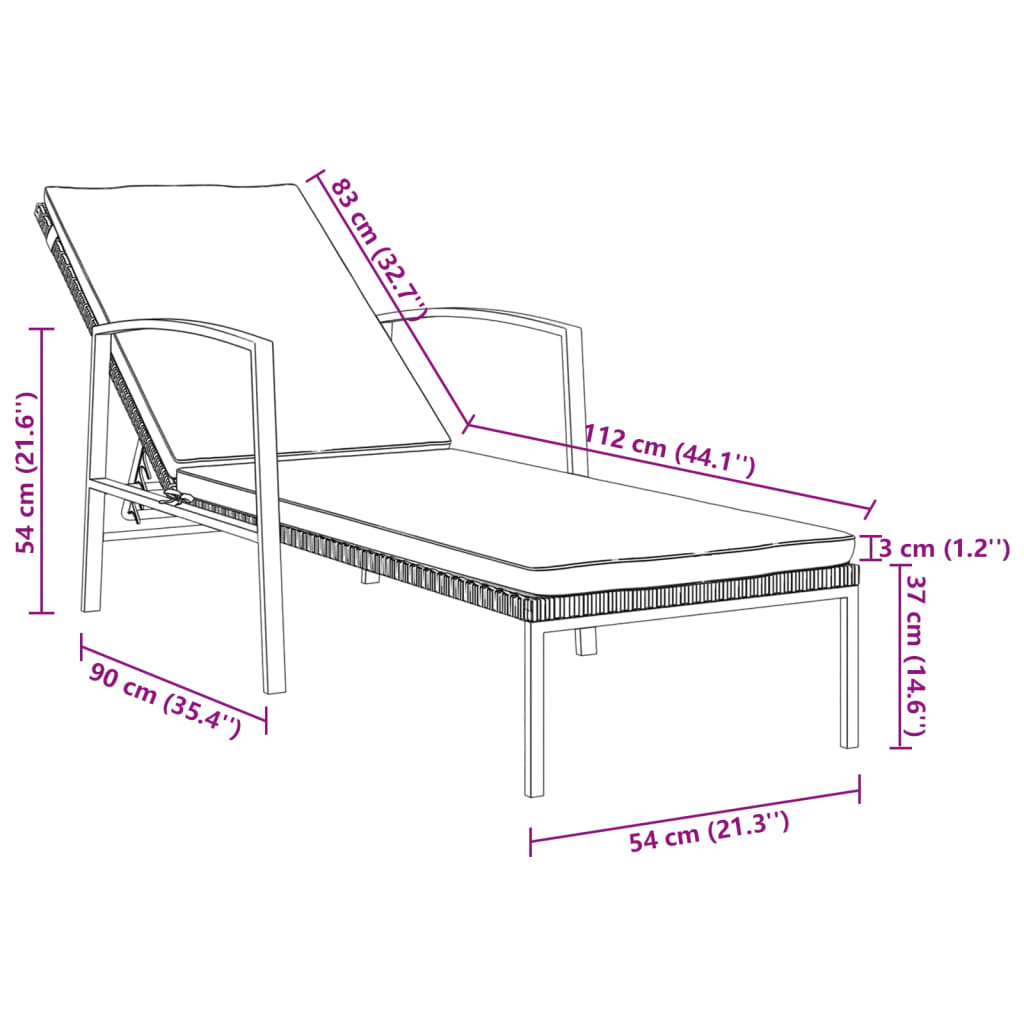 Lettino Prendisole da Giardino con Cuscino Polyrattan Marrone cod mxl 23238