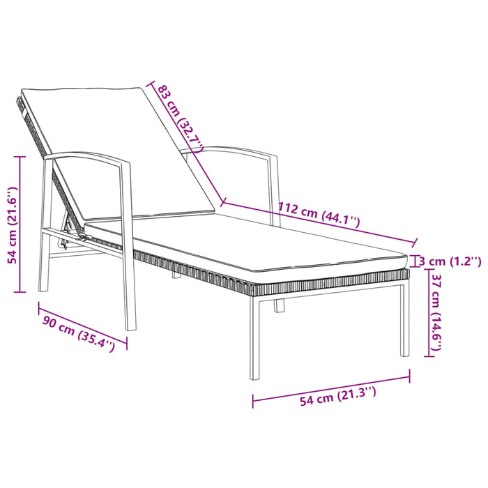 Lettino Prendisole da Giardino con Cuscino Polyrattan Marrone cod mxl 23238