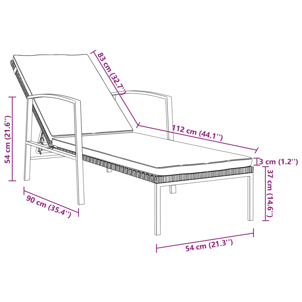 Lettino Prendisole da Giardino con Cuscino Polyrattan Grigio cod mxl 11756