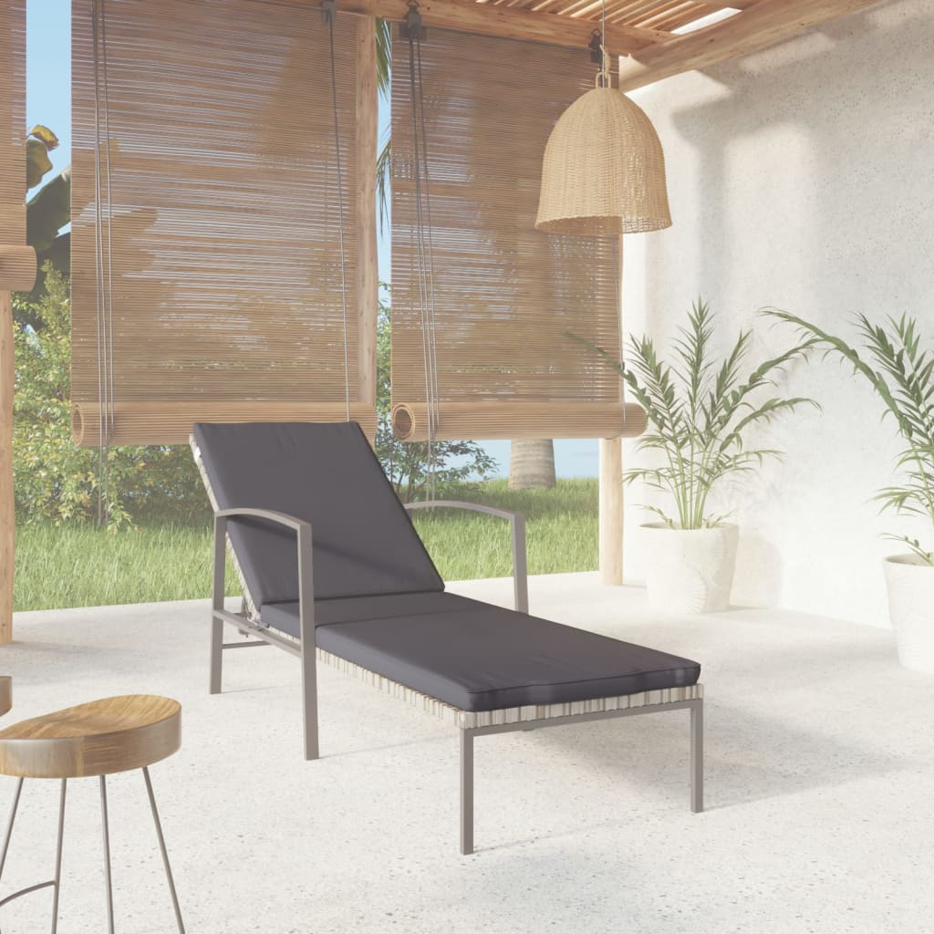 Lettino Prendisole da Giardino con Cuscino Polyrattan Grigio cod mxl 11756