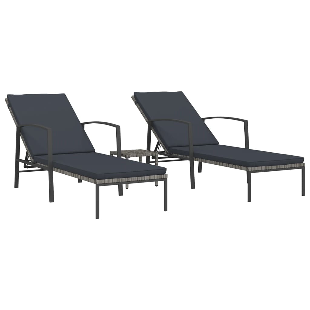 Lettini Prendisole 2 pz con Tavolo in Polyrattan Grigio 317639