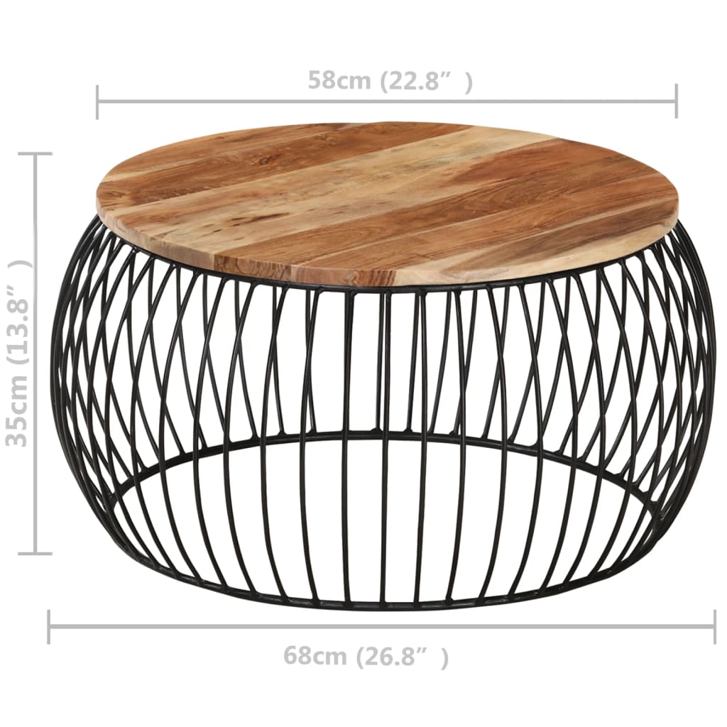 Tavolino da Salotto Ø68 cm in Legno Massello di Acacia 338021