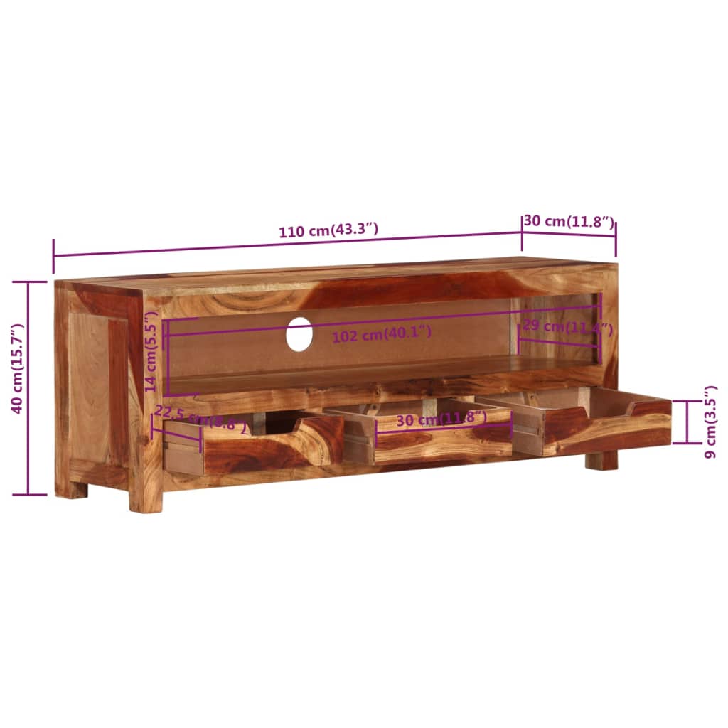 Mobile Porta TV 110x30x40 cm in Legno Massello di Acacia cod mxl 27303