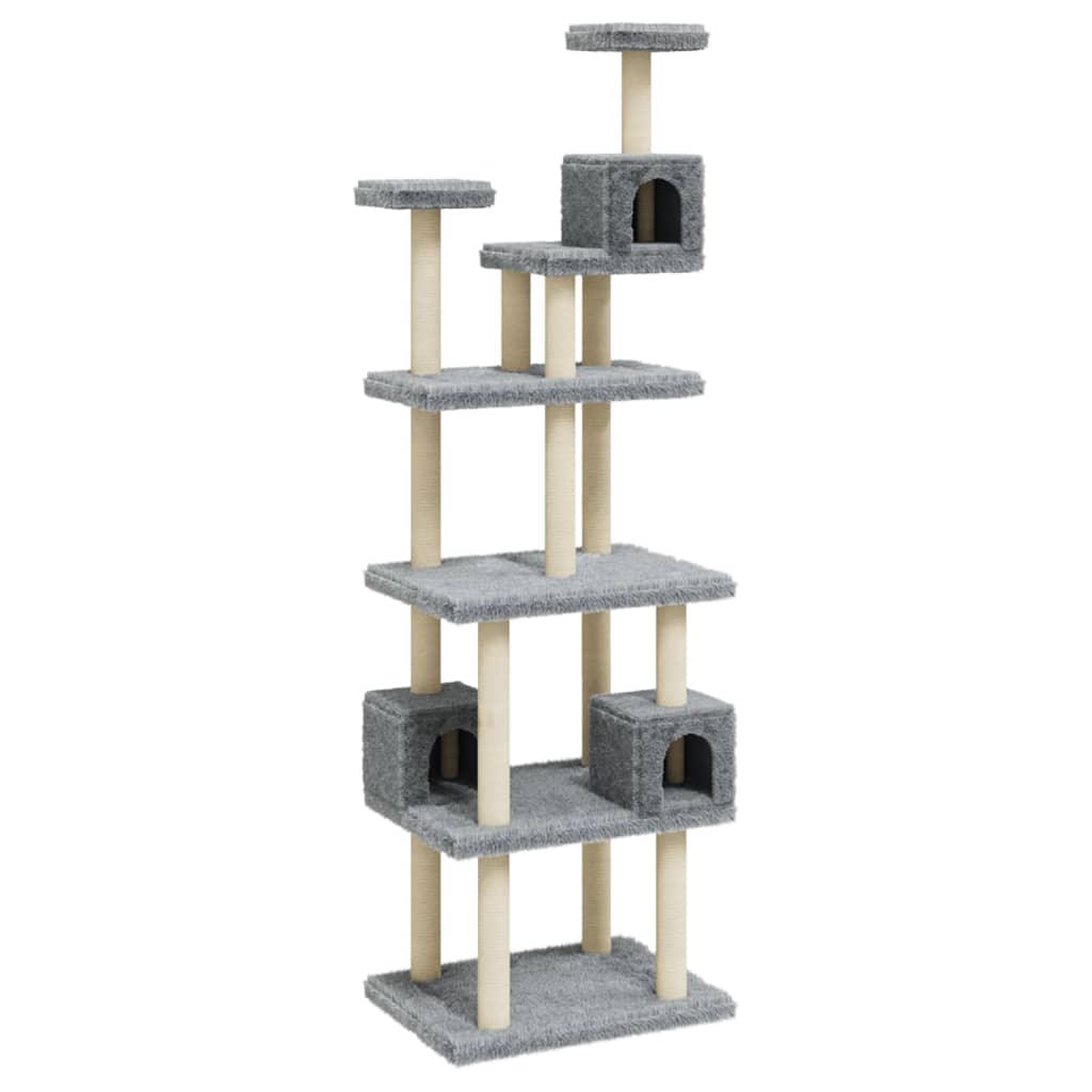 Albero per Gatti con Tiragraffi in Sisal Grigio Chiaro 188 cm