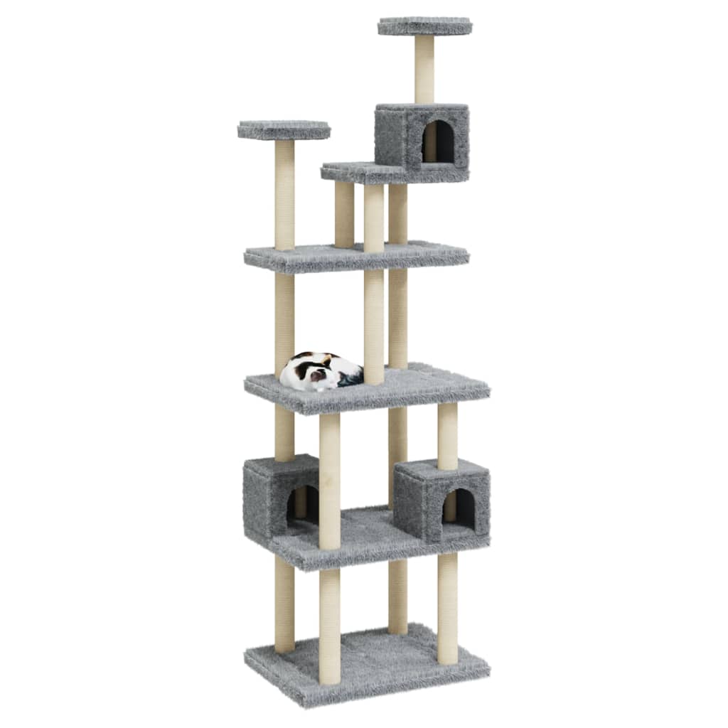 Albero per Gatti con Tiragraffi in Sisal Grigio Chiaro 188 cm 171489